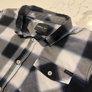 O’Neill Shirt Adult Medium Blue Plaid Short Sleeve Button Up Surf Skate Casual